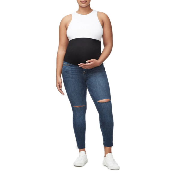 Good American NWT Maternity Jeans The Home Stretch Cropped Blue Denim Si…